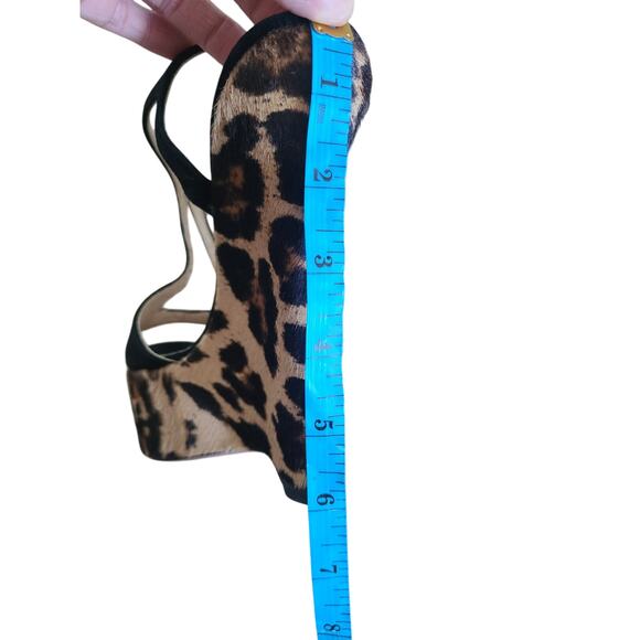 Prada Black Suede & Leopard-Print Calf Hair Wedge Platform Sandals Size 35 US 5 - Picture 8 of 8
